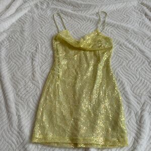 Lucy in the Sky Mini Yellow Sequin Dress Size Small